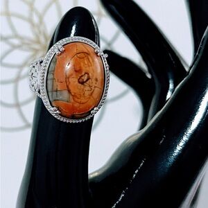 Silver and Orange Stone Ring sz 7